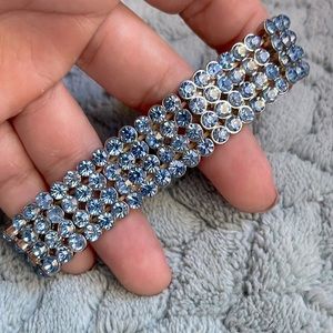 Pretty Pastel Blue Jeweled Pave Chunky Stretch Statement Bracelet